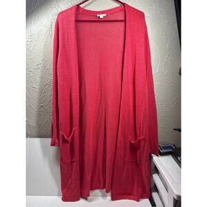 J.Jill Linen Blend Open Cardigan Duster Long Jacket Red Orange Lounge Boho Large